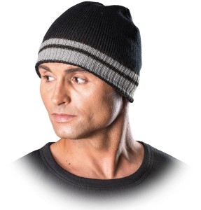 CZAPKA CZAPECZKA ZIMOWA OCIEPLANA PASEK SZARY